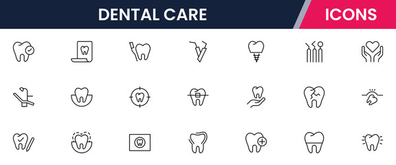 Complete Tooth and Dental Care Icon Collection: Perfect for Oral Hygiene, Dentist Tools, Preventive Measures, Whitening Solutions, and Comprehensive Dental Care