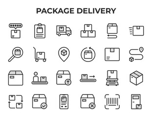 Package Delivery Shipping Logistics Tracking Courier Service Icon Set