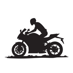 Fototapeta premium Black Silhouette Vector of Motorcyclist Riding Bike in Side View Transport Scene on White Background Full HD