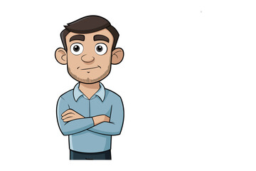 A Thoughtful Pose: A charming illustration of a person stands confidently with arms crossed, a subtle hint of curiosity plays on their face, embodying a calm demeanor.