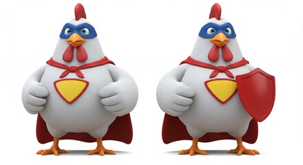 Superhero chicken characters illustration