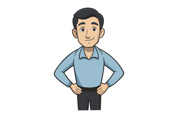 Confident Man Standing: A smartly dressed man stands with hands on hips in a studio setting.