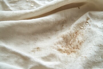 Dirty food mark on clothes: Close-up of a food stain on a shirt, preparing for cleaning before laundry to restore the fabric, Generative AI