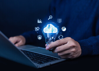 Cloud computing concept, internet backup storage, network and digital, mobile cloud icons and cyber...