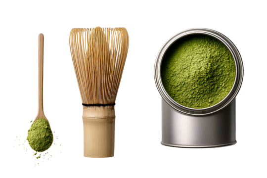 Matcha Green Tea Powder, Bamboo Whisk, Wooden Spoon, Tea Ceremony