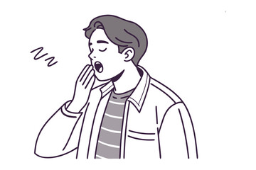 Man yawning Illustration : A drawing that vividly captures a man mid-yawn. his expression evokes sleepiness, depicting an individual caught in a moment of genuine tiredness.