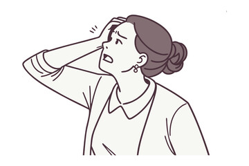 Worried Woman: An illustration of a woman with a worried expression, hand on her head, conveying stress, anxiety, or concern.