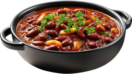 Hearty Chili: A vibrant, steaming bowl of chili, rich with flavorful ingredients, garnished with fresh parsley, offering a glimpse of comfort and culinary delight.