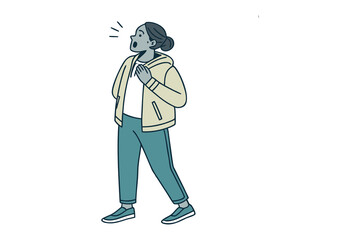 Surprised Woman: A digitally illustrated woman is depicted with a look of surprise. Her posture and expression suggest shock or astonishment. The illustration uses minimalist techniques.