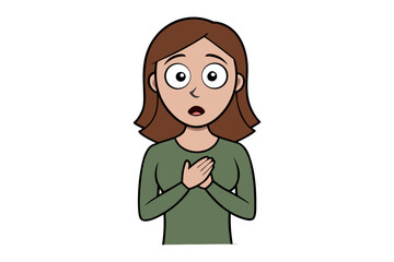 Startled Reaction: A woman with wide eyes and a hand on her chest conveys a sense of surprise and concern. This illustrative image embodies the essence of shock and worry. 