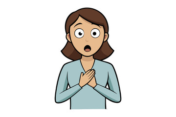 Surprised Woman Expressing Emotion: The emotional depiction of a woman's surprise, captured through her widened eyes, slightly parted lips, and hands pressed against her chest.