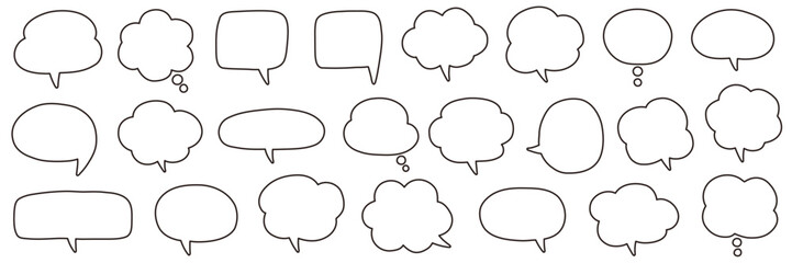 シンプルな吹き出しのベクターイラストセット。ふきだし、フレーム、おしゃれ、ゆるい