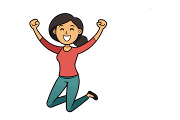 Joyful Leap: Depicting a joyful person exuberantly jumping with arms raised high, full of vitality and happiness. This vibrant illustration captures a moment of pure elation and boundless energy.
