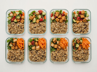 Flat Lay: Healthy Meal Prep Containers for Week's Nutrition