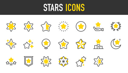 Fototapeta premium Stars vector stroke icons. such as Podium, Moon, Star, Pennant illustration. 