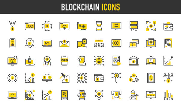 Blockchain vector icons. such as Prediction, Code, Secure, Exchange, Anonymous, Conversion, Analysis, Access, Distributed, Ico, Revenue, Consensus, Cryptocurrency illustration Stroke icon.