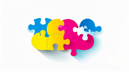 Colorful puzzle pieces forming the shape of a human brain, symbolizing mental health and cognitive development.