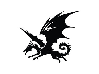 Mythical dragon monster Silhouette Vector. Fearsome flying dragon icon in dark silhouette. Ideal for horror, fantasy, or magical design concepts.