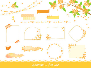 かわいい金木犀の秋にぴったりなフレームやあしらいのイラスト素材セット