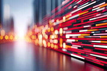 Abstract cityscape with vibrant digital wall