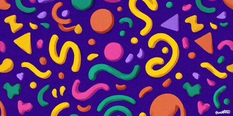 Fun shapes on purple background for wallpaper, gift paper, arts & crafts projects