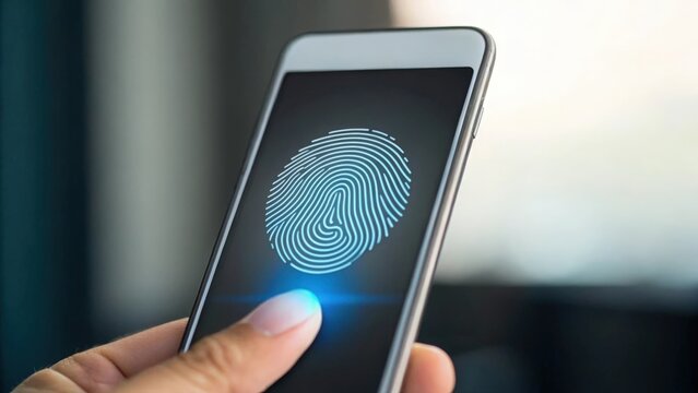 Soft focus 3D rendering of fingerprint scanning process for online security and authentication
