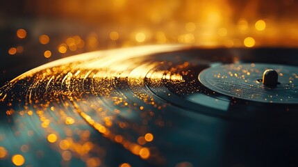 Record spinning with dust in light beam retro ambiance and analog vibe perfect for music nostalgia and vintage visuals