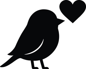 Simple black silhouette of a cute bird with a heart above its head