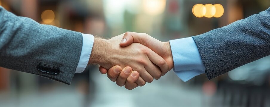 Young startup businessman shaking hands with partners after agreeing to collaborate on a deal, Generative AI