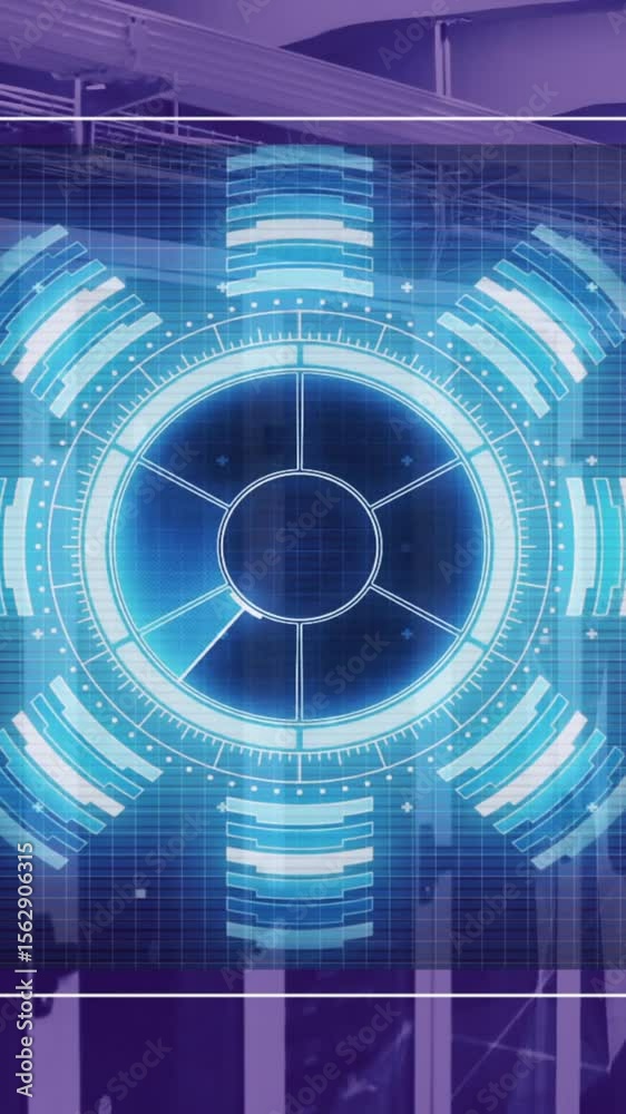 Poster animation of diagrams, scope scanning and data processing over server room