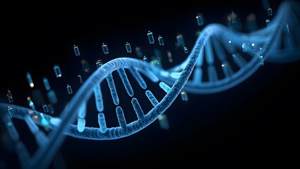 Glowing Blue DNA Helix: Futuristic Medical Science Background, Genetic Engineering Concept