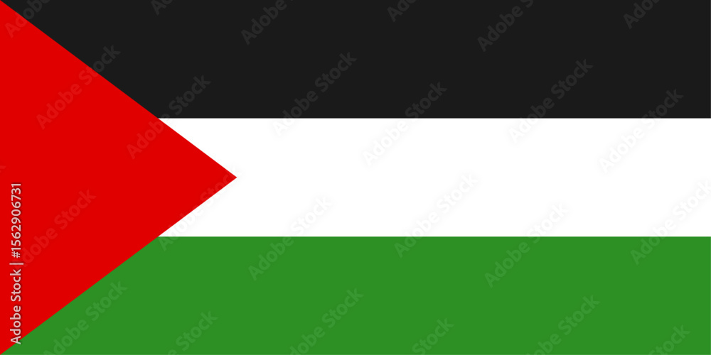 Poster flag of palestine with red triangle and horizontal black, white, and green stripes. vector design