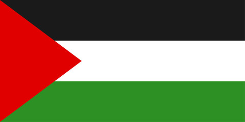Flag of Palestine with red triangle and horizontal black, white, and green stripes. Vector design