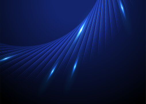 Dark blue minimal laser lines abstract glowing futuristic tech background. Vector digital art rays design