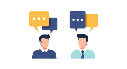 Communication and Dialogue Concept. Two People Exchanging Ideas with Speech Bubbles.
