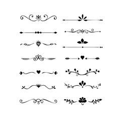 Text dividers doodle set.Wedding decorative elements. ornament, borders, floral, vintage line separators. Hand drawn vector illustration isolated on white background. Set page dividers.
