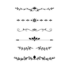 Obraz premium Text dividers doodle set.Wedding decorative elements. ornament, borders, floral, vintage line separators. Hand drawn vector illustration isolated on white background. Set page dividers. 