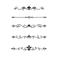 Text dividers doodle set.Wedding decorative elements. ornament, borders, floral, vintage line separators. Hand drawn vector illustration isolated on white background. Set page dividers.
