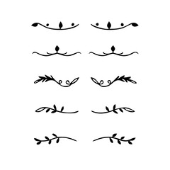 Text dividers doodle set.Wedding decorative elements. ornament, borders, floral, vintage line separators. Hand drawn vector illustration isolated on white background. Set page dividers.
