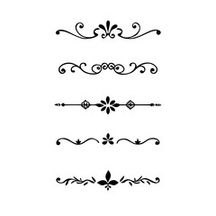 Text dividers doodle set.Wedding decorative elements. ornament, borders, floral, vintage line separators. Hand drawn vector illustration isolated on white background. Set page dividers.
