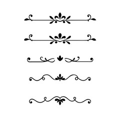 Text dividers doodle set.Wedding decorative elements. ornament, borders, floral, vintage line separators. Hand drawn vector illustration isolated on white background. Set page dividers.
