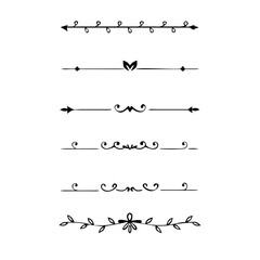 Text dividers doodle set.Wedding decorative elements. ornament, borders, floral, vintage line separators. Hand drawn vector illustration isolated on white background. Set page dividers.
