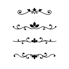 Text dividers doodle set.Wedding decorative elements. ornament, borders, floral, vintage line separators. Hand drawn vector illustration isolated on white background. Set page dividers.
