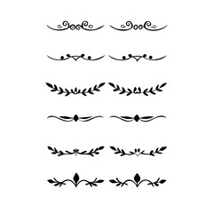 Text dividers doodle set.Wedding decorative elements. ornament, borders, floral, vintage line separators. Hand drawn vector illustration isolated on white background. Set page dividers.
