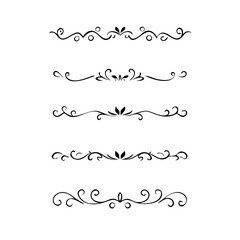 Text dividers doodle set.Wedding decorative elements. ornament, borders, floral, vintage line separators. Hand drawn vector illustration isolated on white background. Set page dividers.
