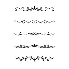 Text dividers doodle set.Wedding decorative elements. ornament, borders, floral, vintage line separators. Hand drawn vector illustration isolated on white background. Set page dividers.
