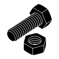 Isometric bolt and nut vector illustration for engineering construction and mechanical design needs