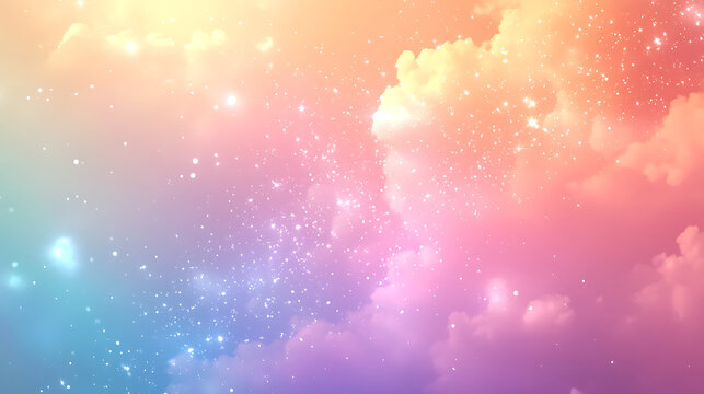Pastel sky with clouds and glittering stars dreamy abstract background illustration design