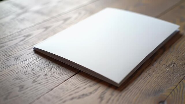 Blank White Brochure on Wood Surface - Mockup Template
