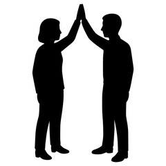 Silhouette business high five teamwork success collaboration achievement partnership vector illustration